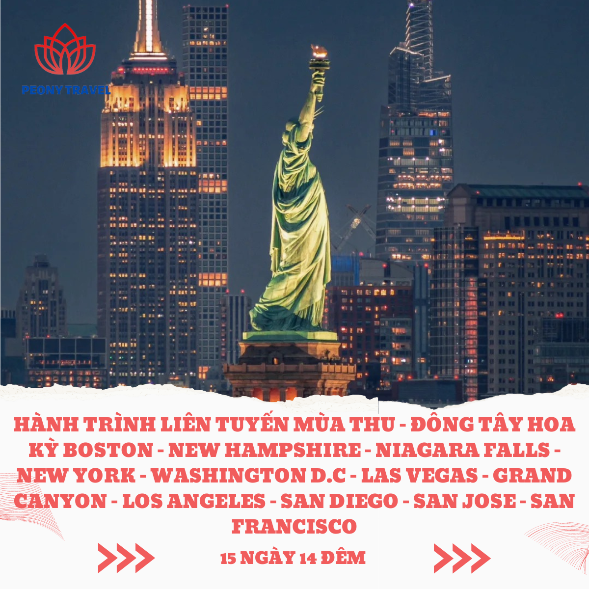 HÀNH TRÌNH LIÊN TUYẾN MÙA THU –  ĐÔNG TÂY HOA KỲ BOSTON – NEW HAMPSHIRE – NIAGARA FALLS – NEW YORK – WASHINGTON D.C – LAS VEGAS – GRAND CANYON – LOS ANGELES – SAN DIEGO – SAN JOSE – SAN FRANCISCO