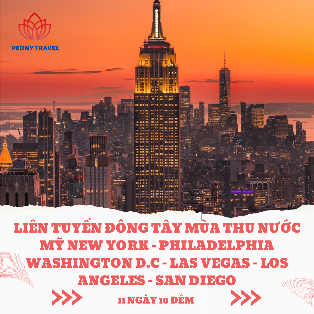 Liên tuyến Đông Tây Mùa Thu Nước Mỹ NEW YORK – PHILADELPHIA WASHINGTON D.C  – LAS VEGAS –  LOS ANGELES – SAN DIEGO